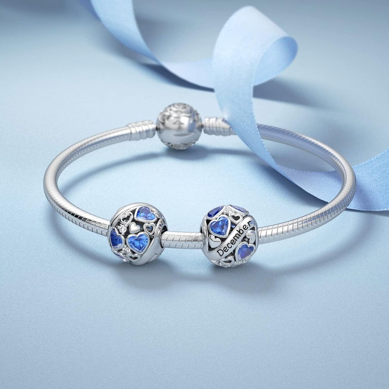 DALARAN Birthstone Charms for Charms Bracelet 925 Sterling Silver Heart Bead Happy Birthday Charms for Women - Image 2